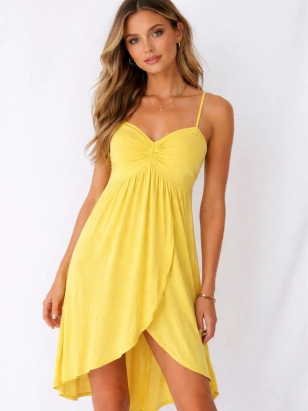 Free People Babydoll Dress Size S Soft Stretch High Slit Cover Up Coastal Yellow